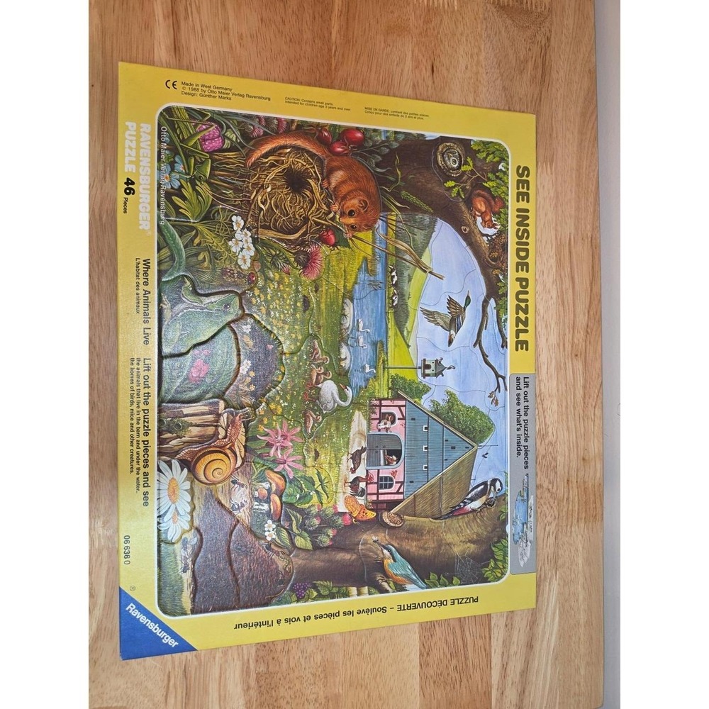vintage 1988 Ravensburger "See Inside" frame tray puzzle "Where Animals Live"